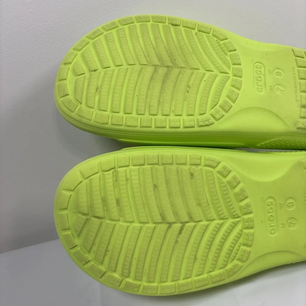Crocs Classic Slide Sandals Neon Lime Green Womens 9 Mens 7 Slip On Shoe Comfort